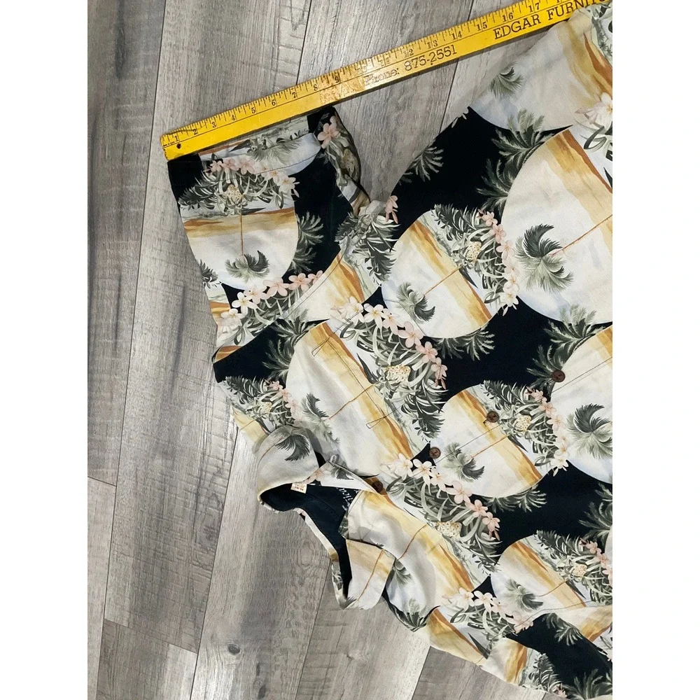 Jamaica Jaxx Mens XL Silk Tropical Hawaiian Shirt Palm Tree Sunset Aloha Black - Picture 5 of 8